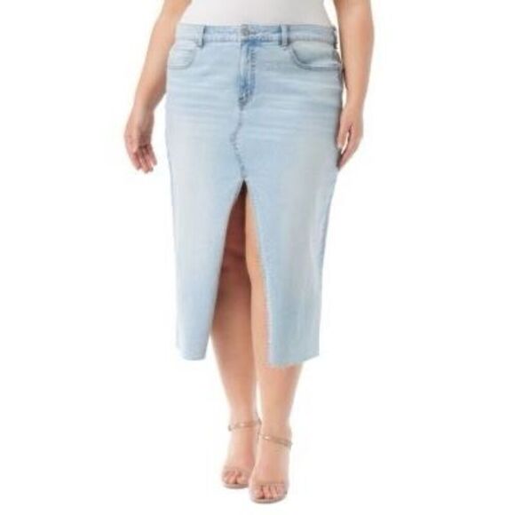 Jessica Simpson Trendy Plus Size Denim Front-Slit Midi Skirt NEW NWT - Picture 1 of 9